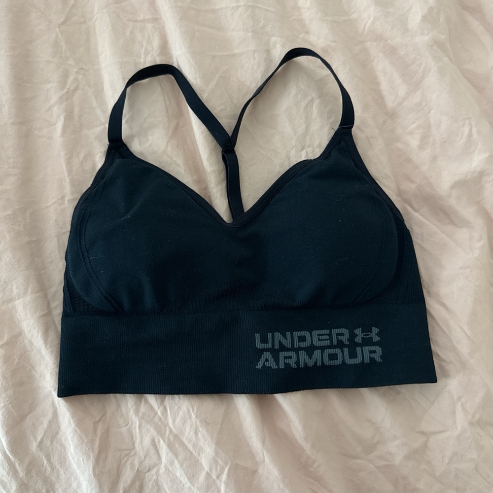 Under Armour Black Seamless Light-Support Sports Bra with Logo